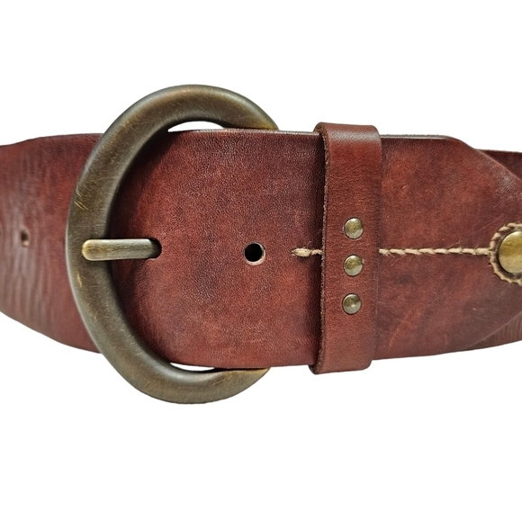 Vintage‎ Fossil Wide Leather Studded Belt Unisex - Picture 3 of 10